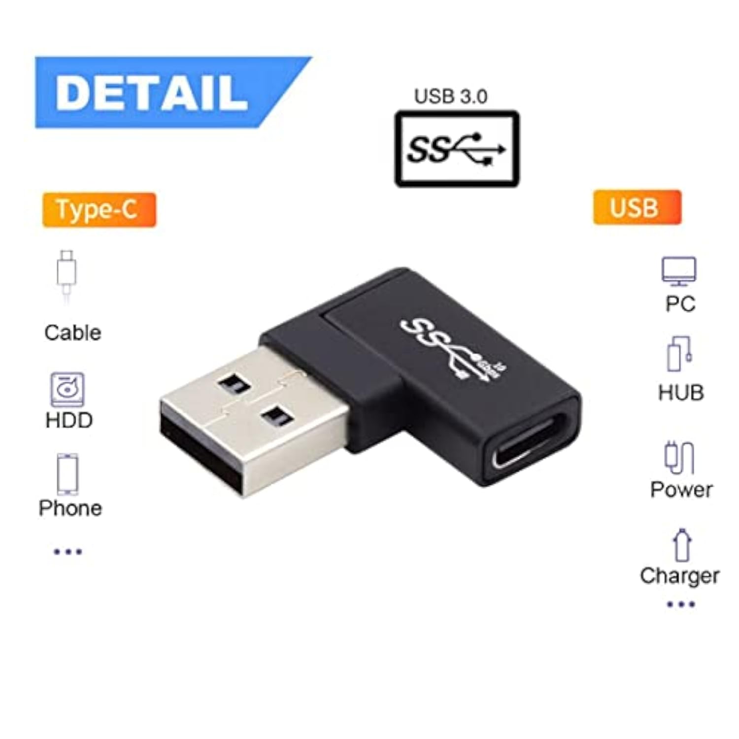 Usb C To Usb 3.0 Connector Flat 90 Degree Right Angled Data Adapter