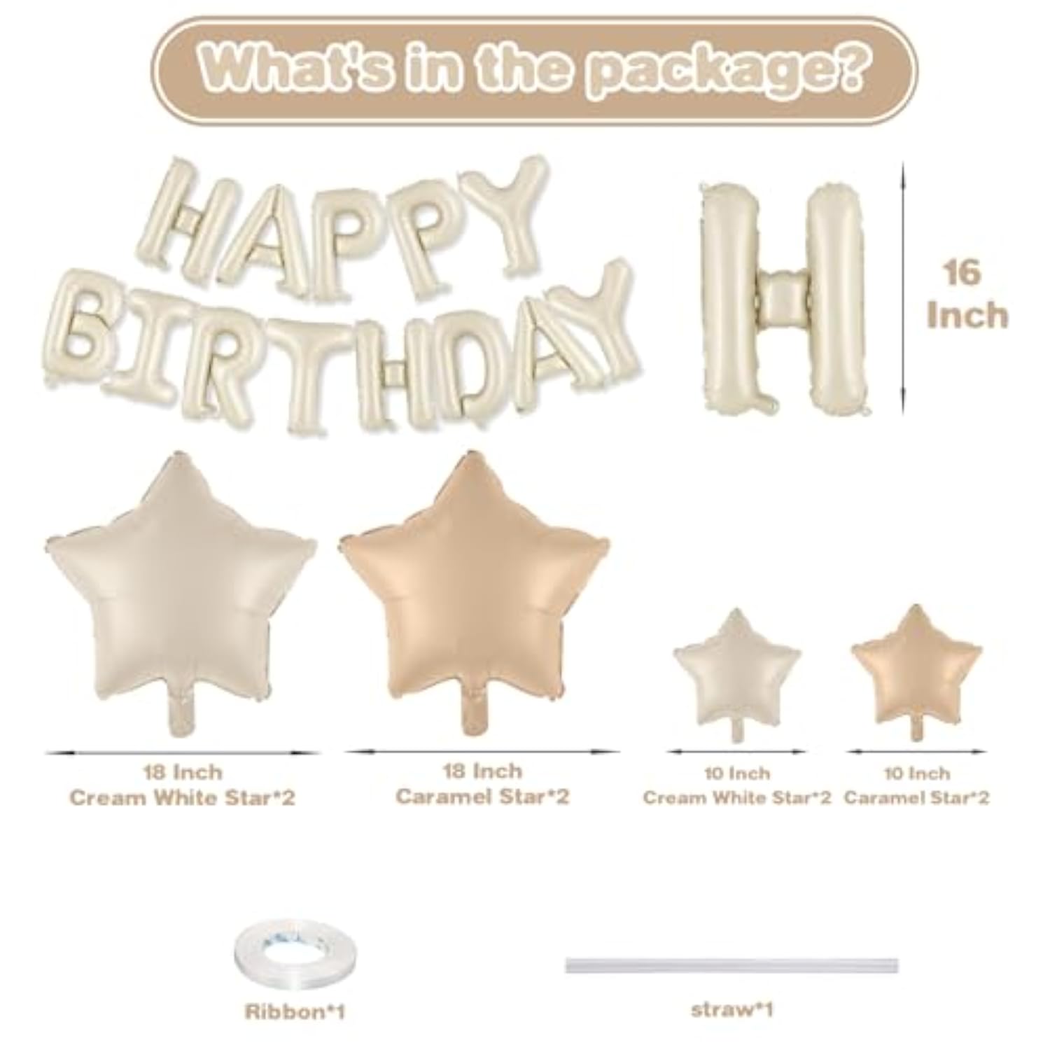 Happy Birthday Cream Foil Balloon Set with Star Balloons