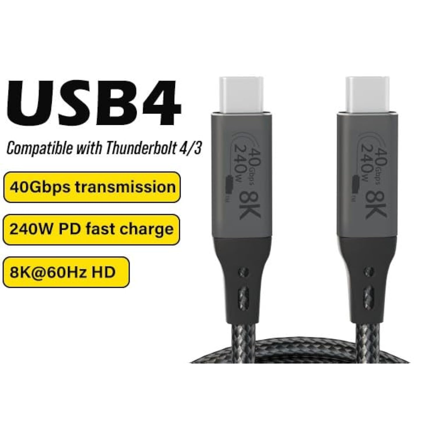 1-Foot Usb4 Cable Compatible With Thunderbolt 3, Thunderbolt 4 And Usb-C - Supports 8K Hd Display, 40Gbps Data Transfer, 240W Charging