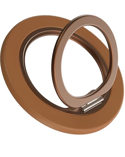 Magnetic Phone Ring Grip for MagSafe, Rotatable Ring Holder Stand with Adapter Ring for Phone Case, Brown