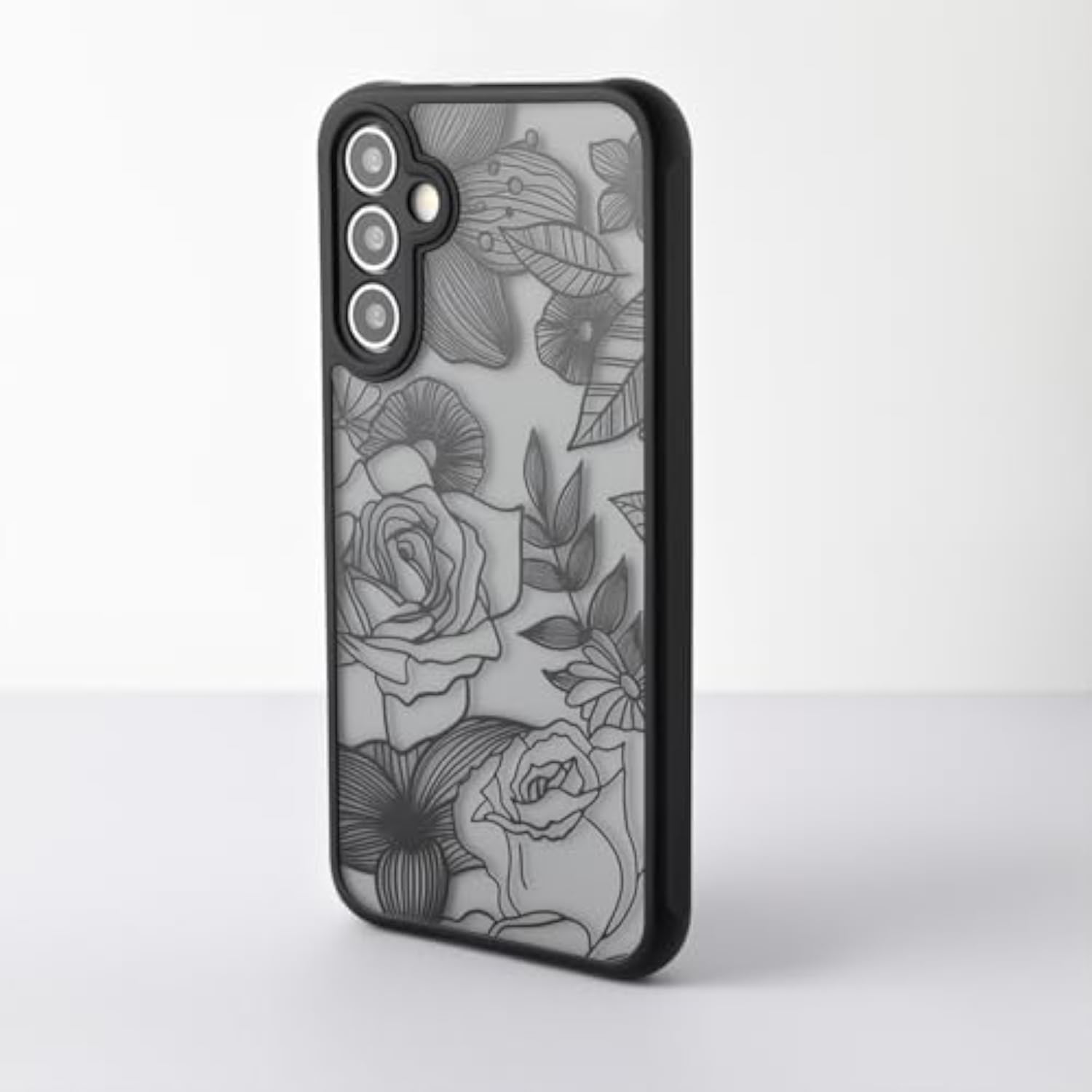 Cute Phone Case Compatible with Samsung Galaxy A16 5G, Aesthetic Black Line Art Floral Rose Pattern Print, Hard PC Heavy Duty Protection Cases Cover for Girls Women