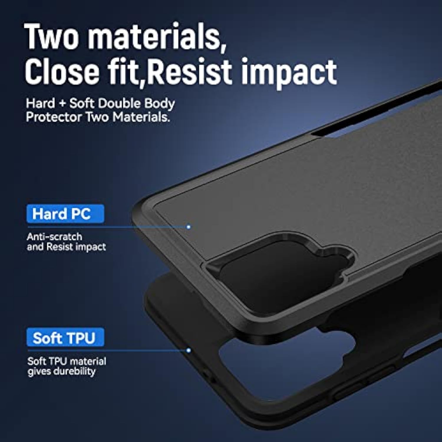 For Galaxy A12 Case, With Screen Protector, Heavy-Duty Tough Rugged Slim Shockproof Protective Case For Samsung A12, Black