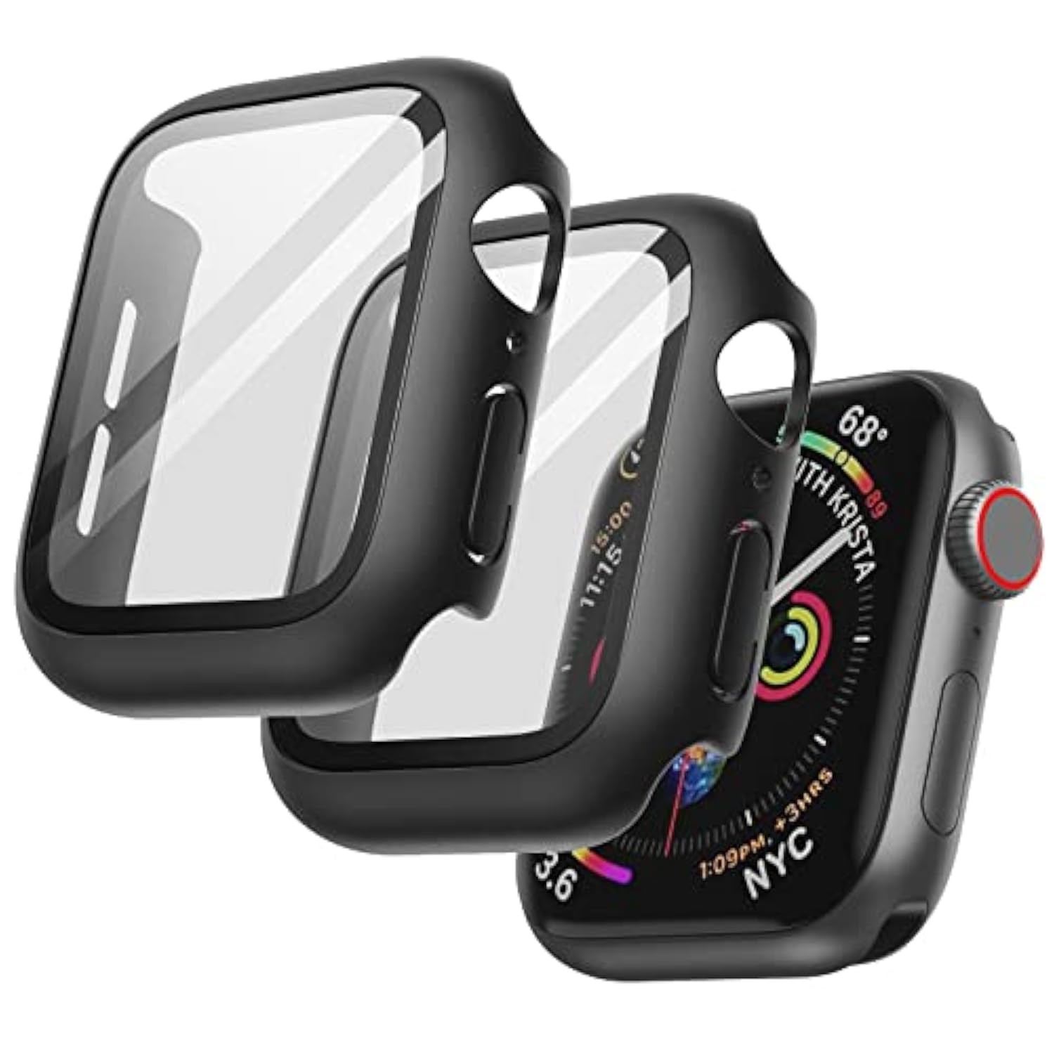 Jetech Case With Screen Protector For Watch Se (2022/2020) /Series 6 5 4 44Mm, Overall Protective Cover, Built-In Tempered Glass Film High Sensitivity, 2 Pack (Black)