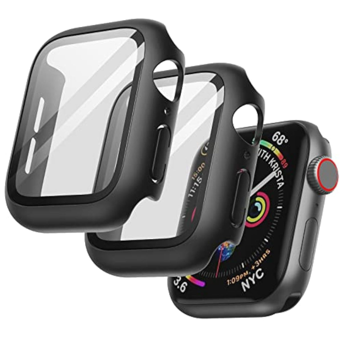 Jetech Case With Screen Protector For Watch Se (2022/2020) /Series 6 5 4 44Mm, Overall Protective Cover, Built-In Tempered Glass Film High Sensitivity, 2 Pack (Black)