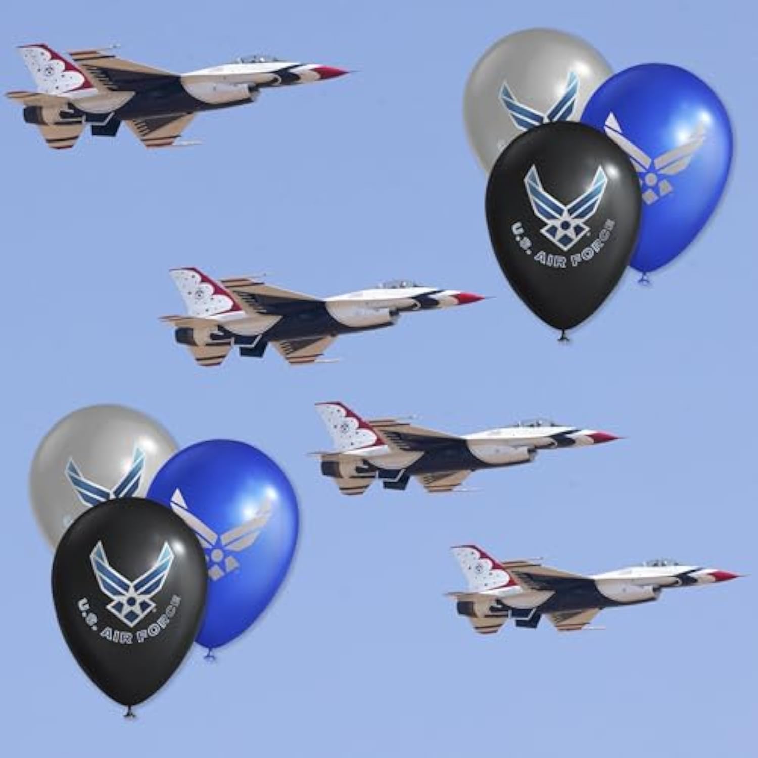 U.S. Air Force Party Balloons - 10 pcs 12 in Latex balloons in Officially Licensed Air Force Logos - Metallic Silver, Blue & Black balloons with 2-color printing both sides Made in Italy -by Havercamp