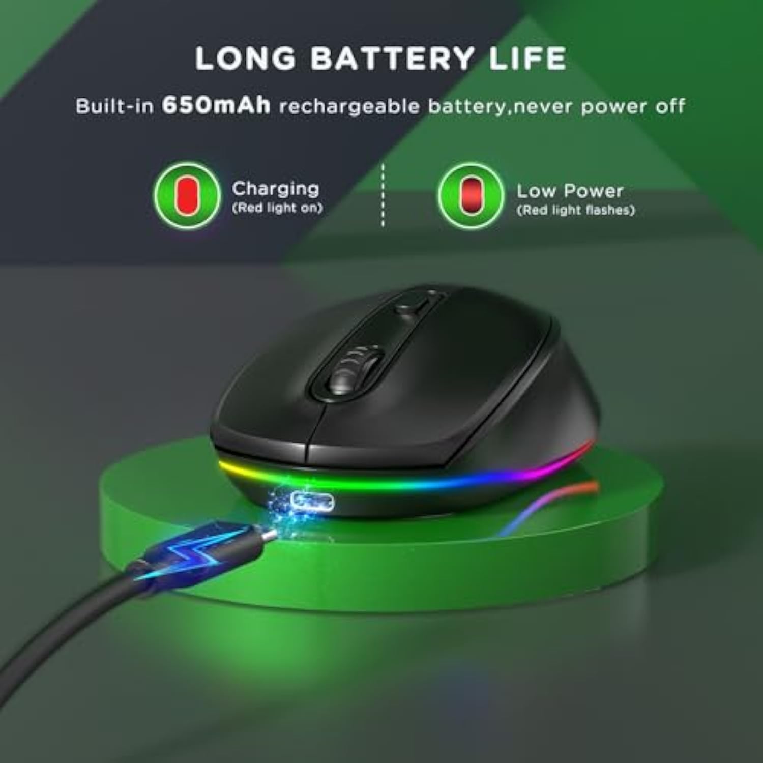 seenda Wireless Mouse, Rechargeable Light Up Mouse for Laptop, Small Cordless