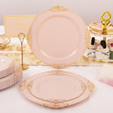 175Pcs Pink Plastic Plates - Disposable Pink Gold Party Plates & Pre Rolled Napkins With Cutlery For 25 Guests, 50Plates, 75Silverware, 25Cups, 25Napkin For Wedding & Party