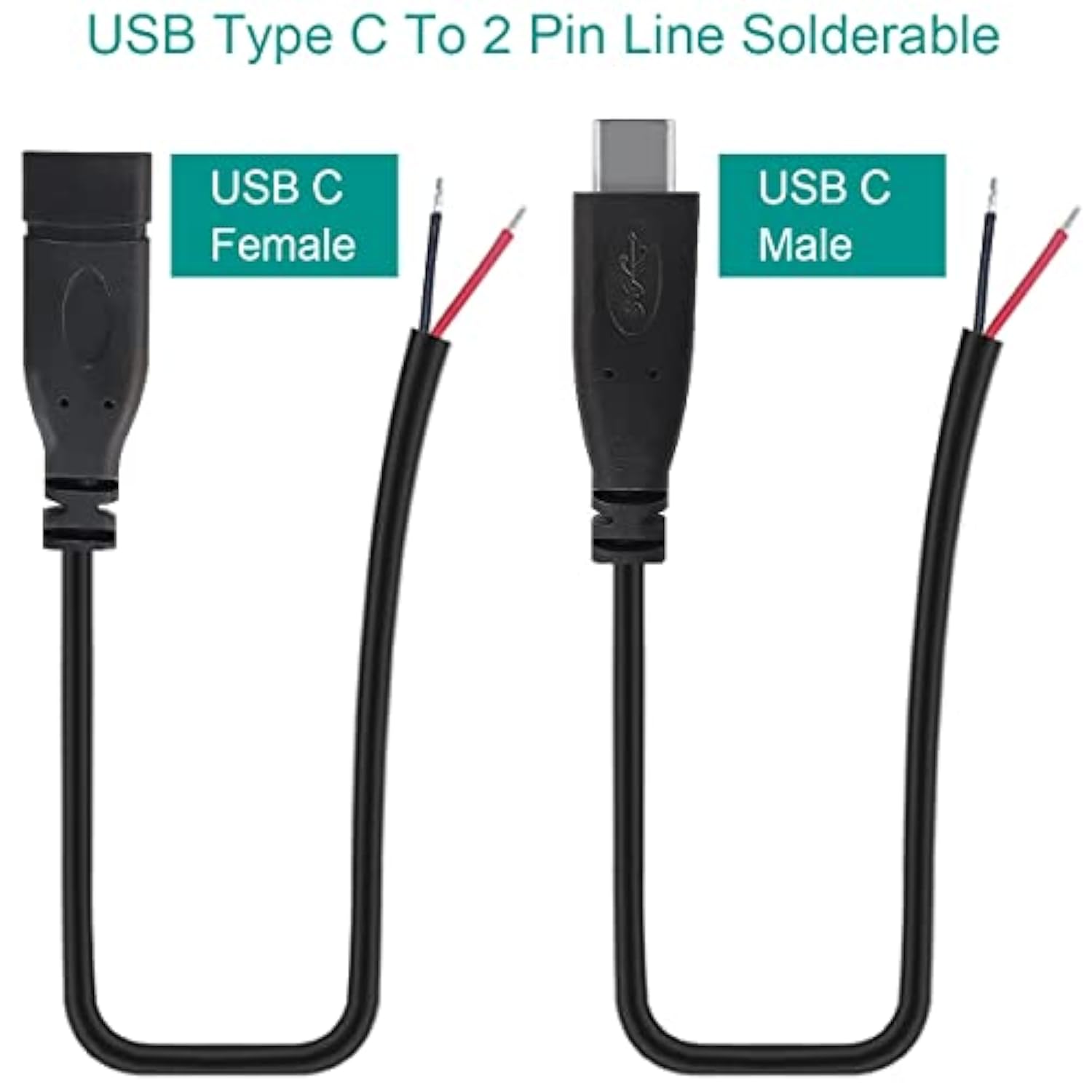 Usb C Connector Diy Solderable 2 Wire Power Supply Extension Cable Charger Con