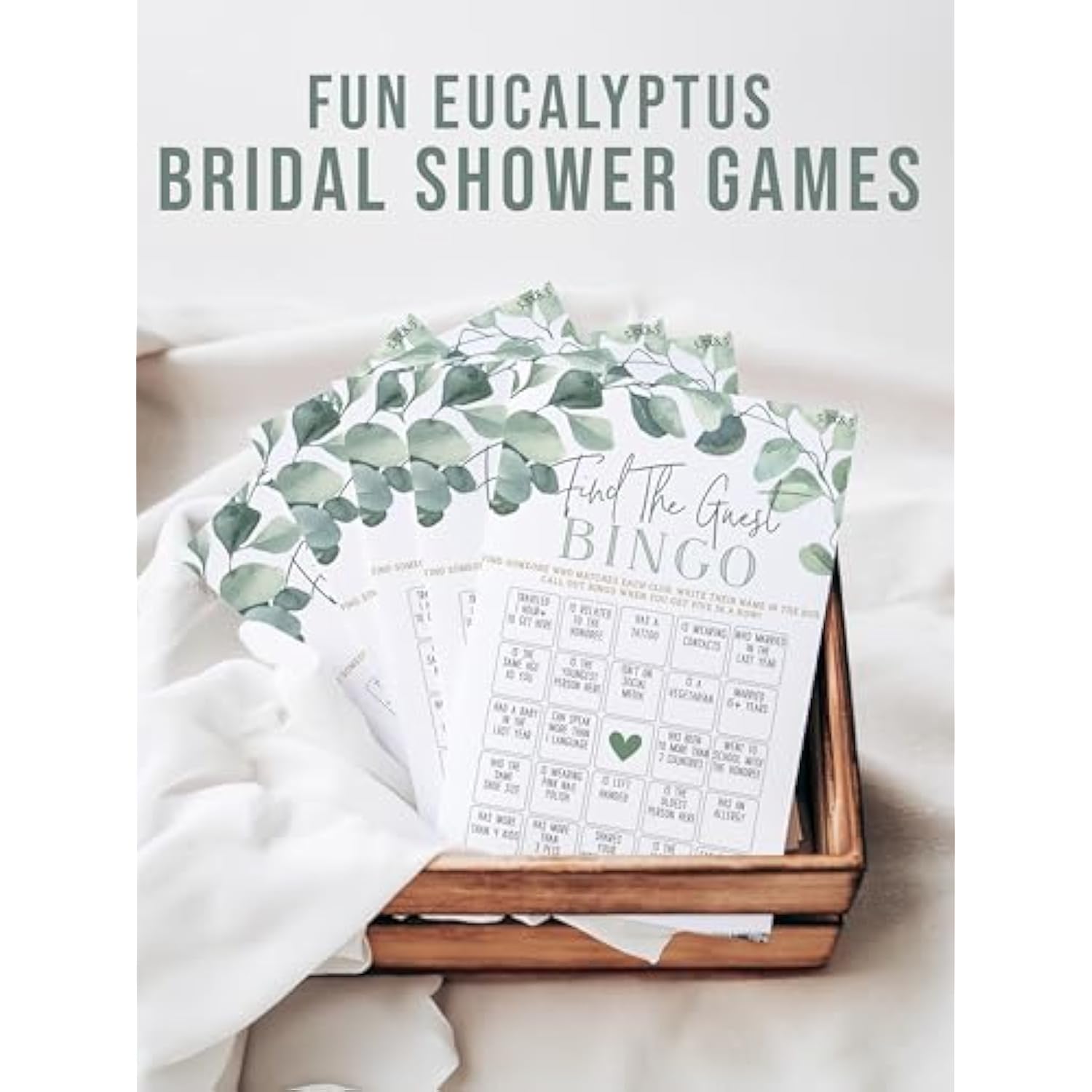 Eucalyptus Floral Find The Guest Bingo Game For Bridal Shower, Baby Shower And Bachelorette Parties, 50 Game Cards Included