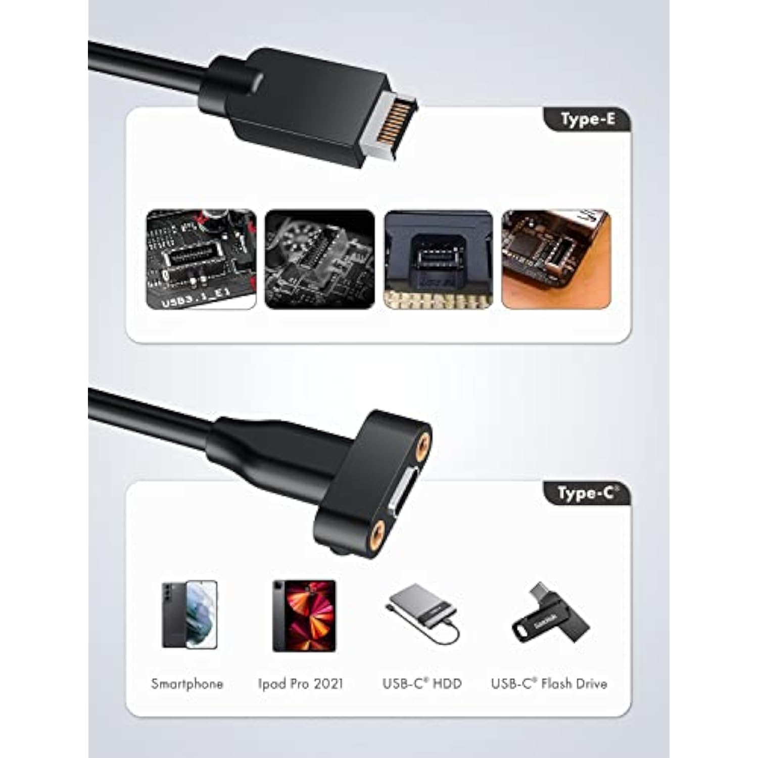 Usb 3.2 Gen 2 Usb-C Front Panel Adapter, Motherboard Header Extension Cable, U