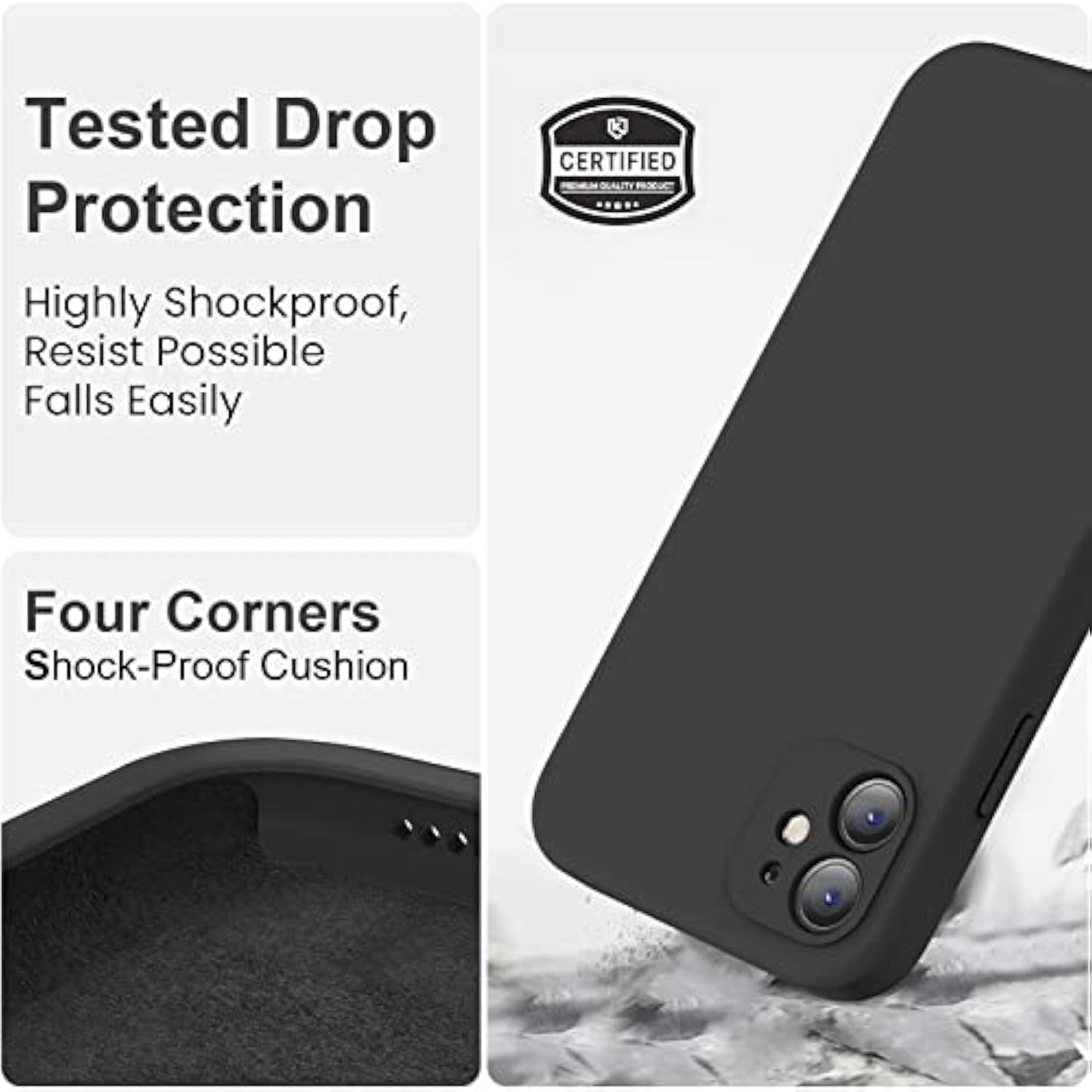 Compatible With 11 Case, Upgraded Liquid Silicone With [Flat Edges] [Camera Protection] [Soft Anti-Scratch Microfiber Lining] Phone Case For 11 6.1 Inch - Black