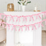 2 Pcs Pink Bow Garland Banner, Pink Satin Ribbon Party Decorations Pre-Strung Bow Decor Banner For Wedding Bridal Shower Baby Shower Birthday Bachelorette Party