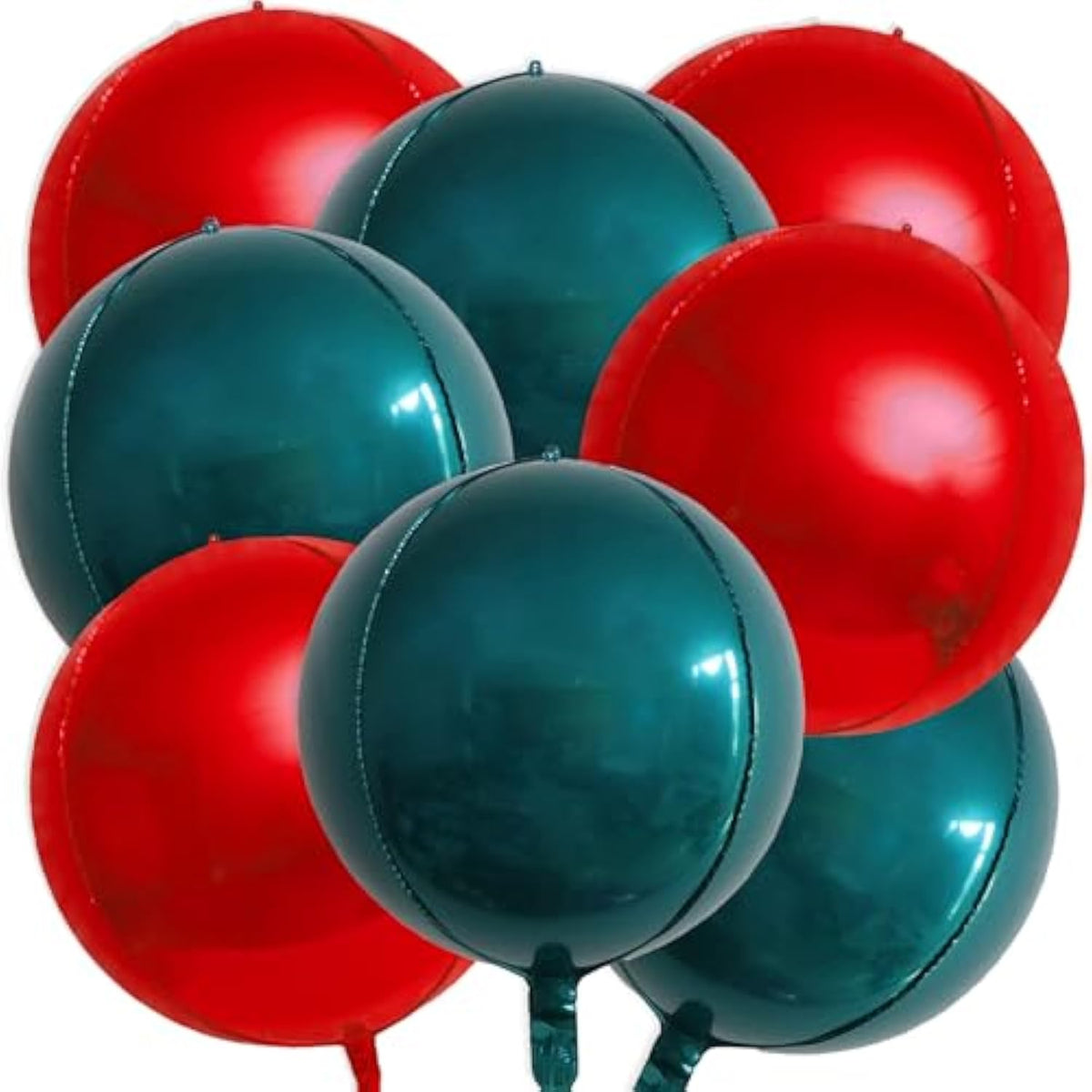 8-Piece 22-Inch Red and Dark Green Metallic Balloons for Holiday and Party Decor