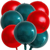 8-Piece 22-Inch Red and Dark Green Metallic Balloons for Holiday and Party Decor