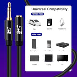 3.5Mm Cable Male To Female,Aux Cord Stereo Audio Extension Cable Gold Plated Metal Shell -Black 6Feet