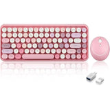 Perixx PERIDUO-713 Wireless Mini Keyboard and Mouse Combo, Retro Round Key Caps, Pastel Pink, US English Layout