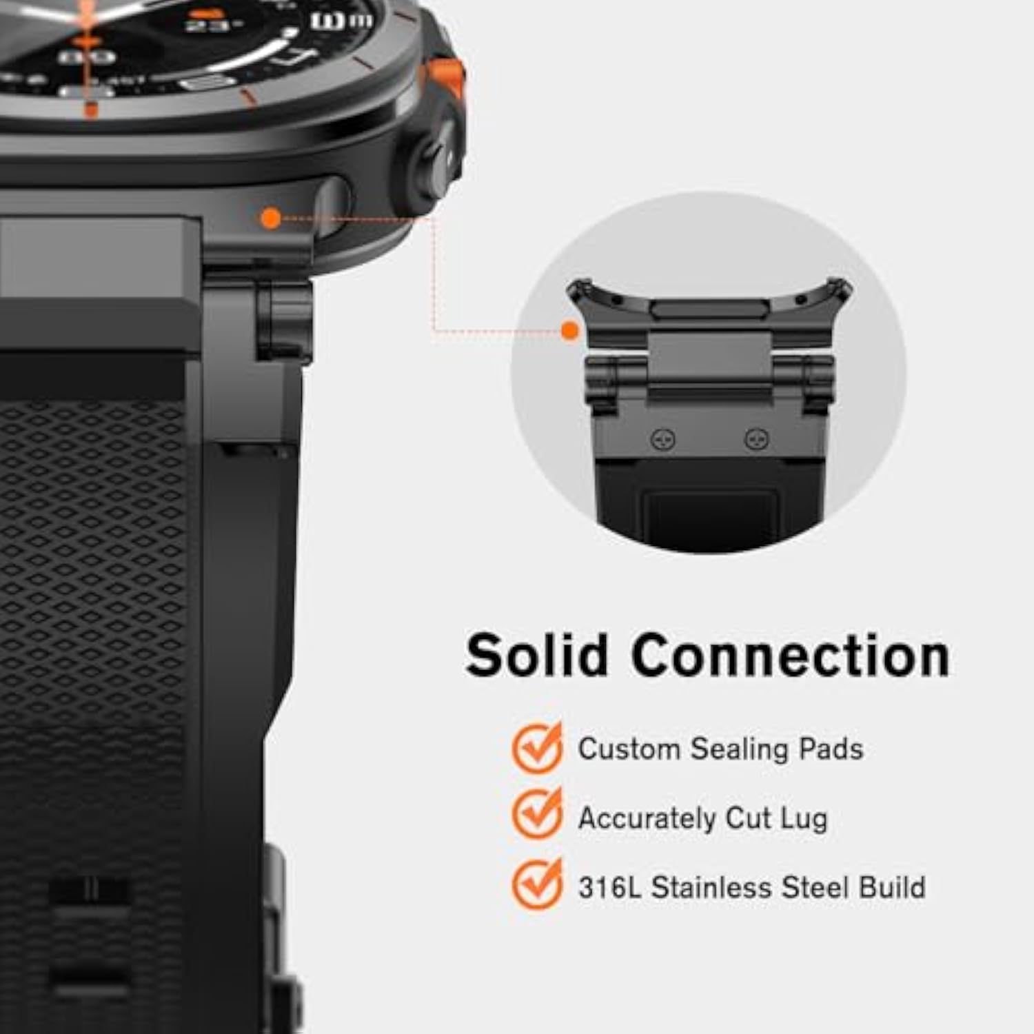 Compatible With Samsung Galaxy Watch Ultra Bands For Men, Metal Connector Rugged Strap For Galaxy Watch 7 Ultra 47Mm, Sport Accessories With 9H Tempered Glass Screen Protector - Black/Black