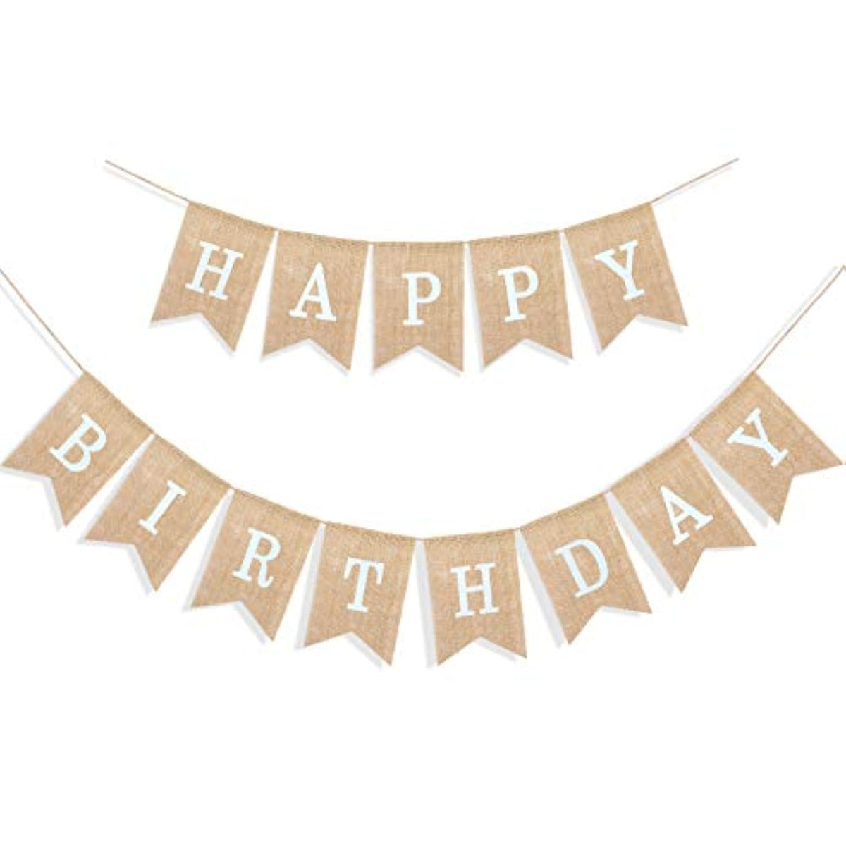 Boho Rustic Happy Birthday Burlap Banner – Neutral Swallowtail Bunting, 2-in-1 Party Decor