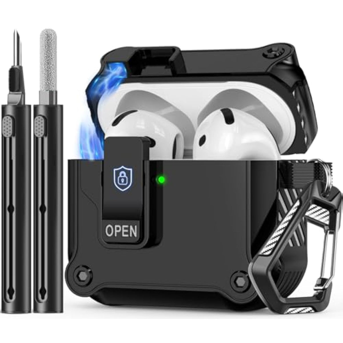 Compatible With Airpods 4Th Generation Case,With Cleaner Kit,Automatic Snap Switch Secure For New Airpods 4 Charging Cover [With Active Noise Cancellation] (2024)-Black