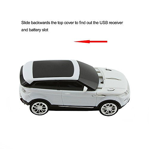 3C Light Car Mouse Wireless 2.4Ghz Cool Sport Suv Car Shape Mouse Optical Mice 1600 Dpi With Usb Receiver Suitable For Pc/Computer/Laptop (White)