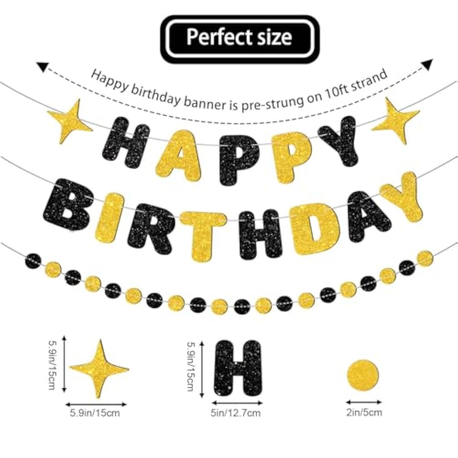 Black And Gold Happy Birthday Banner-Happy Birthday Decorations For Men Women Boys Girls Glitter Garland Birthday Sign For 30St 40St 50Th 60St Party Decor, Backdrop Supplies