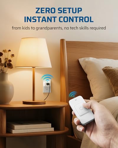 Indoor Remote Control Outlet, One-Touch Control Big Single-Button, Wireless Remote Light Switch, 15A/1875W, 100Ft Range Rf Signal, Magnetic Wall Switch For Vacs, Lamp, Christmas Light