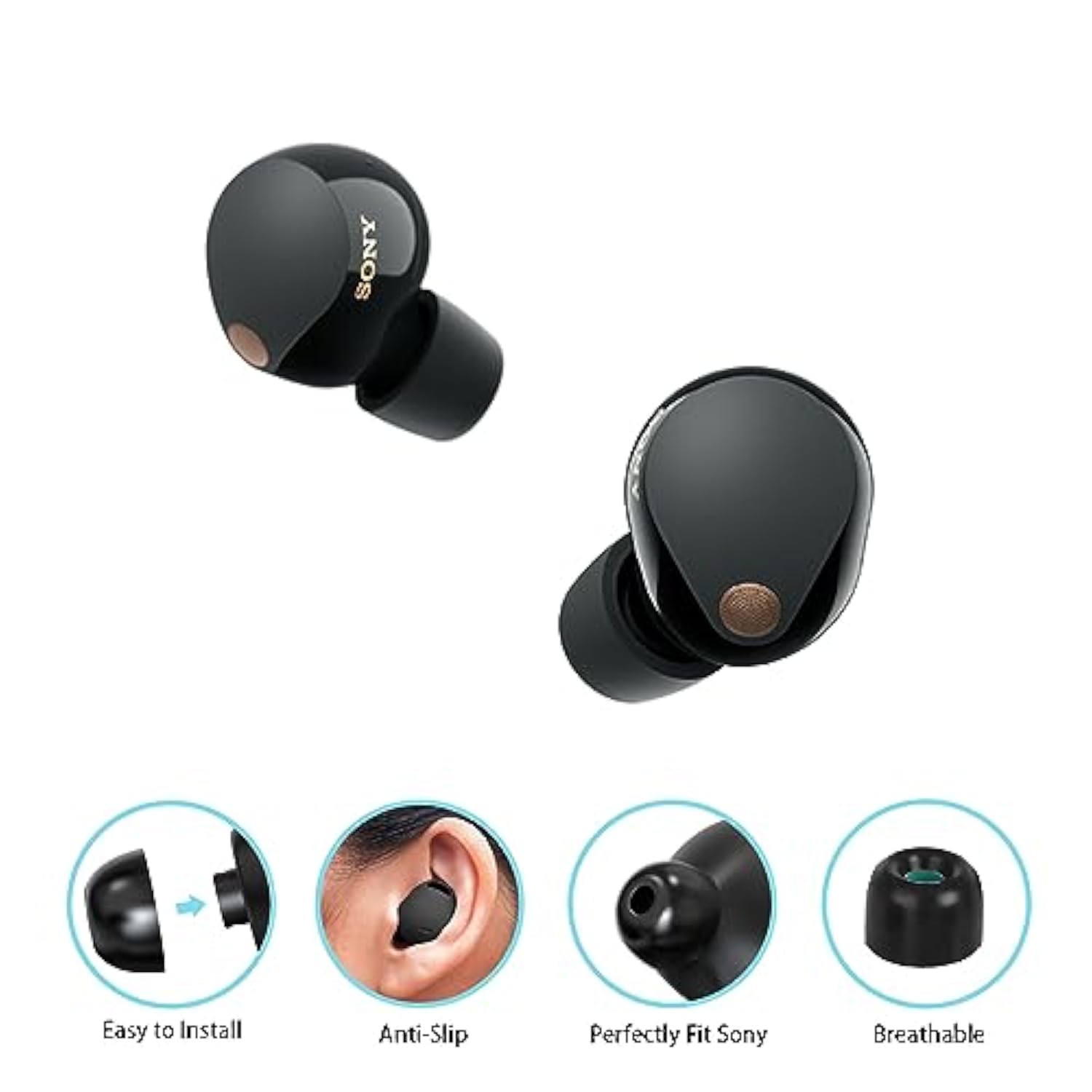 3 Pairs Memory Foam Ear Tips For Sony Wf-1000Xm5 / Wf-1000Xm4 / Wf-1000Xm3, Super Comfort & Anti-Slip Replacement Ear Tip For Tws Earbuds | No Rubber Pain | With Storage Box, Black | S M L