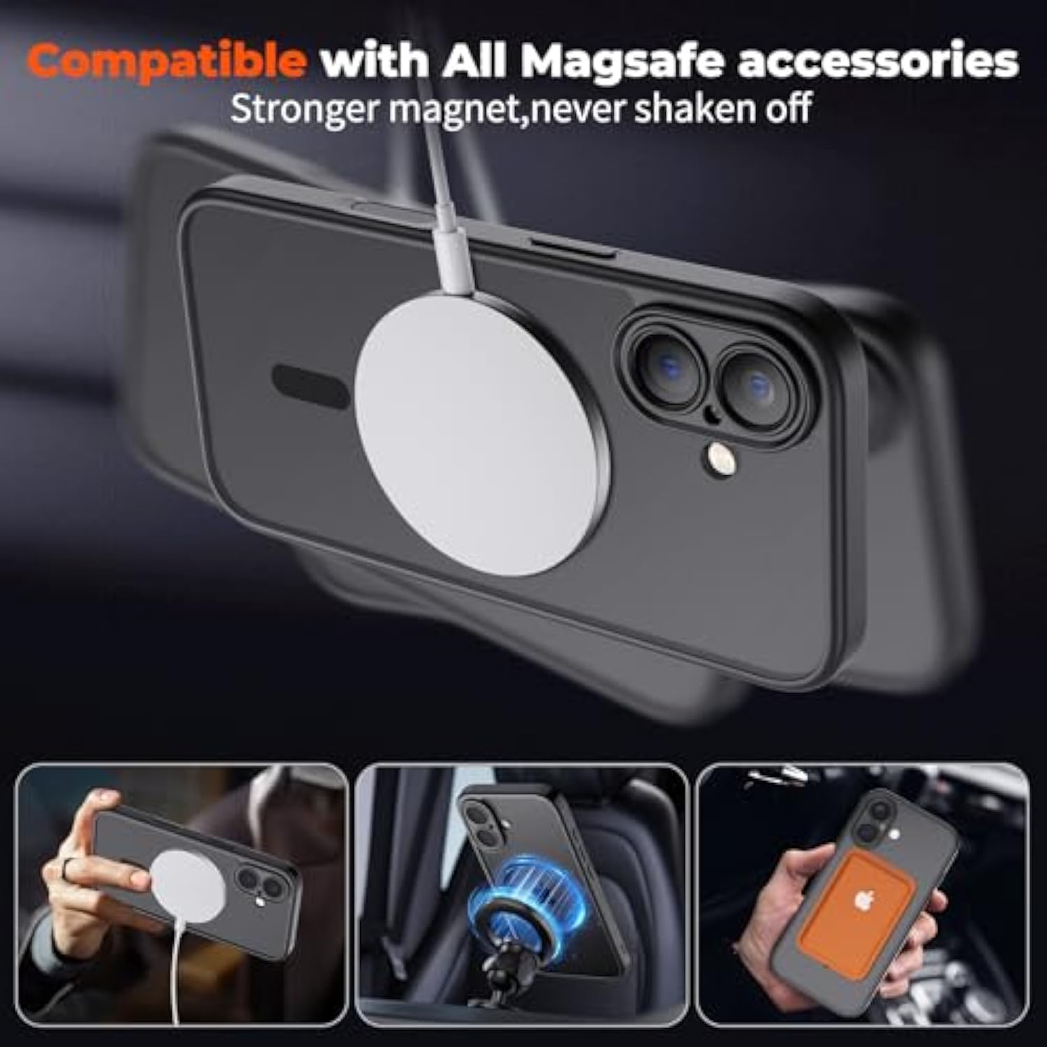 Magnetic For Iphone 16 Case With Camera Control Button,[Full Camera Protection][1+Tempered Glass Screen Protector] Slim Translucent Matte Shockproof Phone Cover,Black