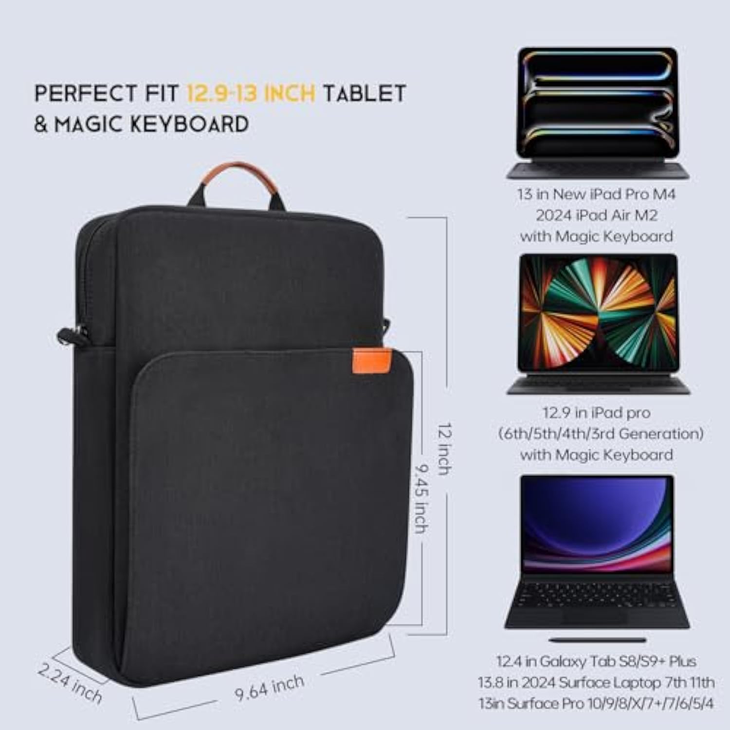 12.9 13 Inch Ipad Pro Sleeve Case Shoulder Bag For 13-Inch Ipad Pro M4 & Ipad Air M2 M3(2025) Magic Keyboard, Ipad Pro 12.9-In, Water-Resistant Tablet Carrying Handle Bag -Black