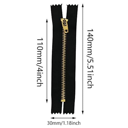 Metal Zipper 4Pcs 4Inch Gold Brass Metal Heavy Duty Zips Close End Zip