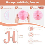 Retirement Party Decorations For Women, Rose Gold Happy Retirement Banner Female, Honeycomb Balls, Hanging Swirl,Retired Parties Supplies
