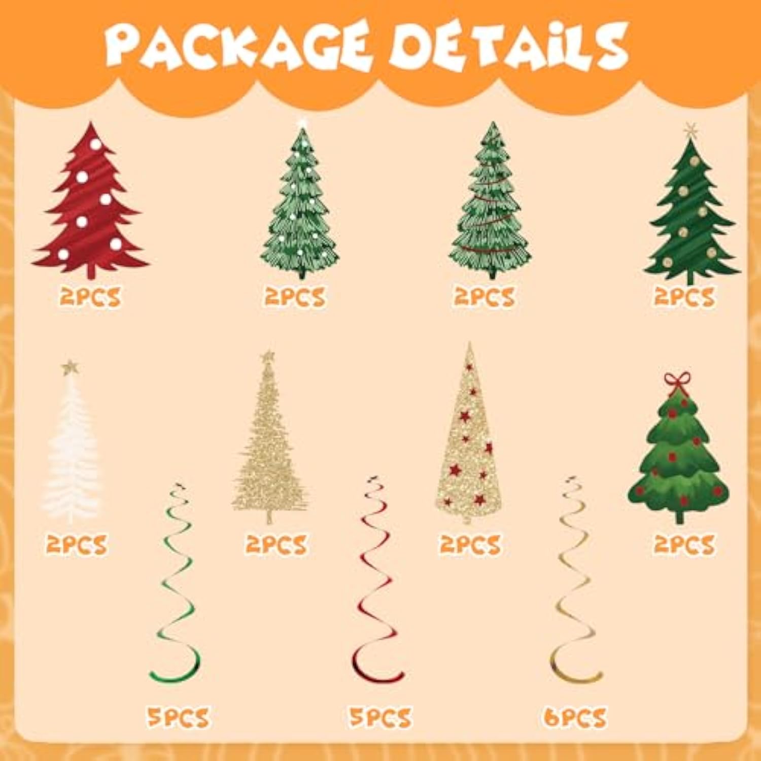32-Piece Christmas Tree Hanging Swirl Decorations for Party and Home