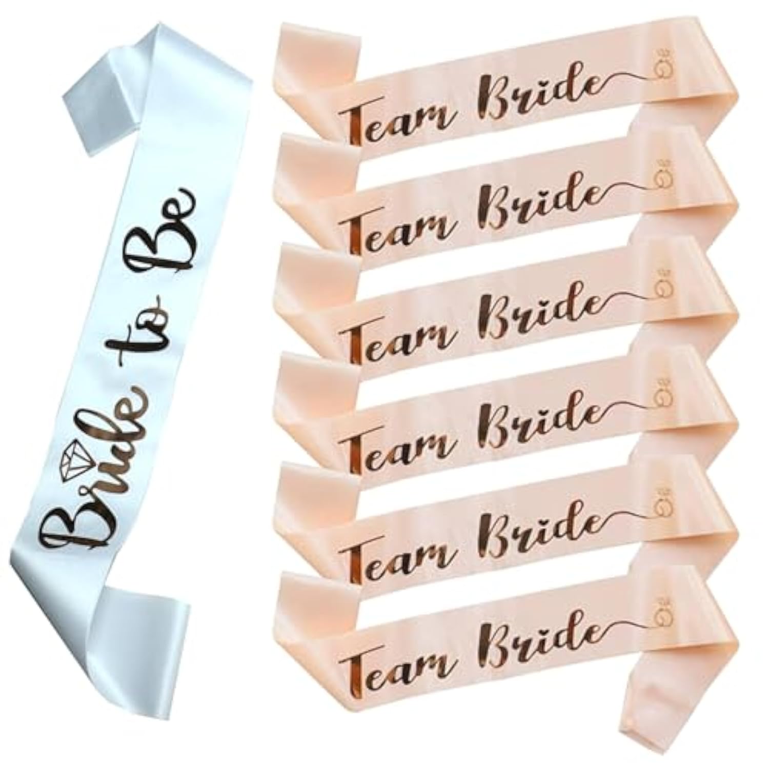 Team Bride Sash Set 7Pc White Rose Gold Bachelorette Party Bridesmaid Decor