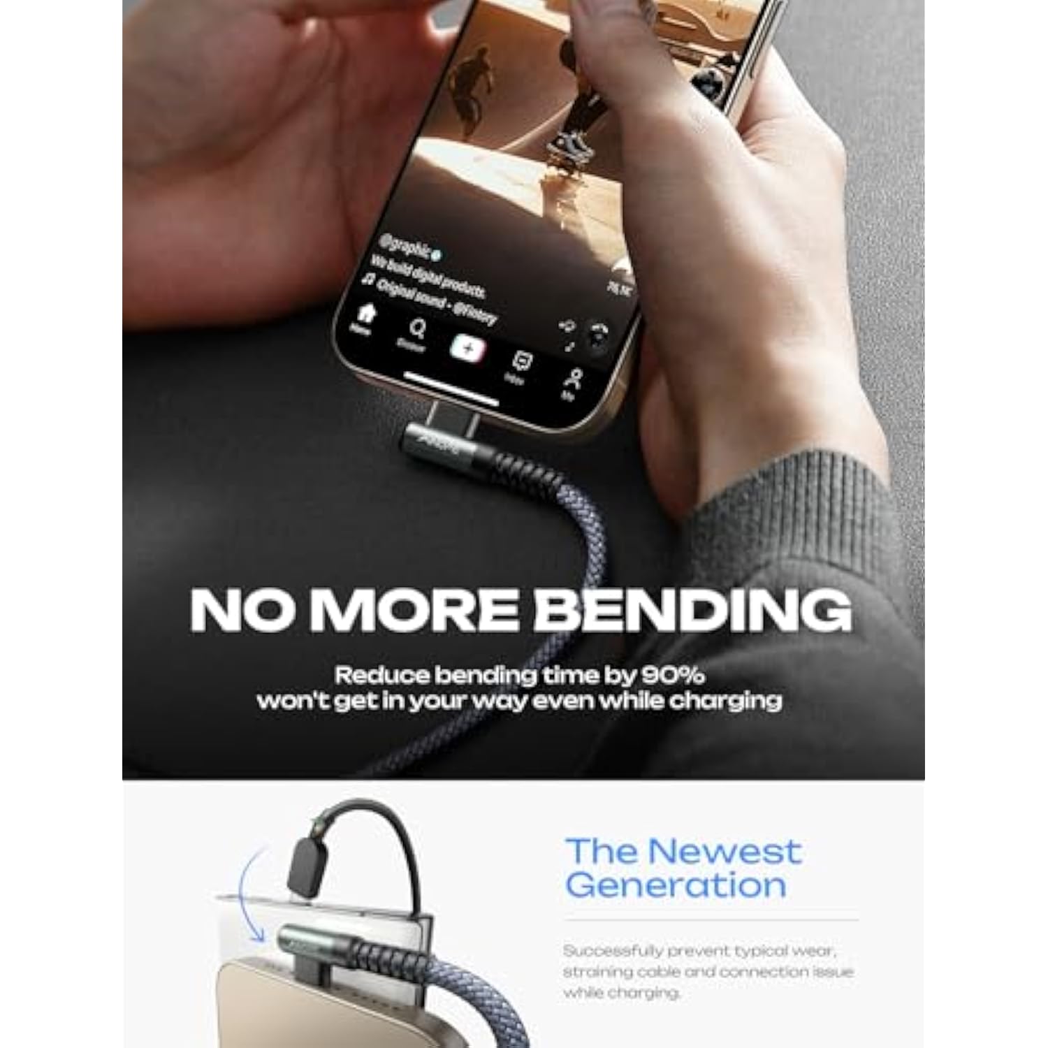 2-Pack 6.6ft 60W USB C to C Cable, Right Angle Nylon Fast Charger for iPhone/Samsung