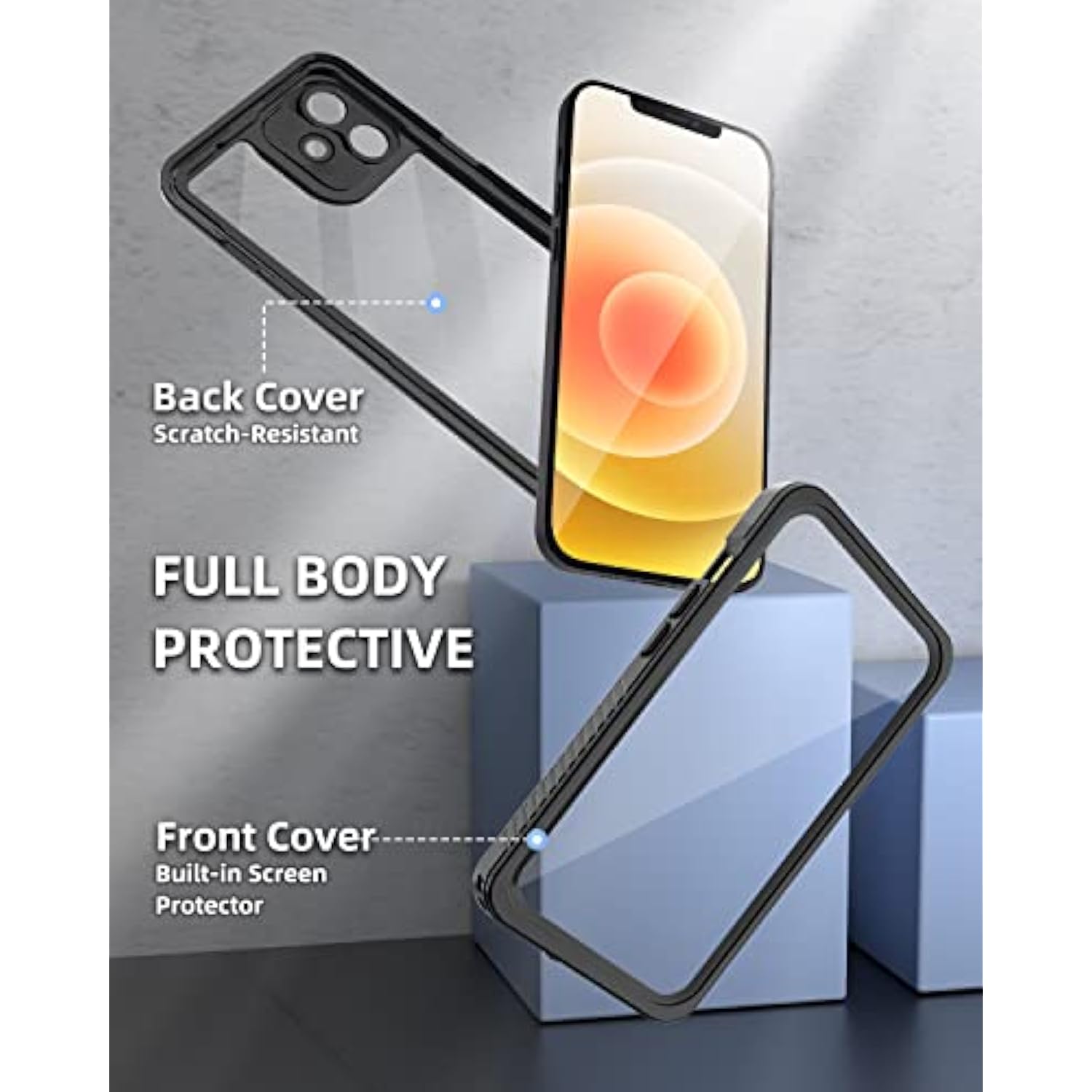 iPhone 12 Mini Waterproof Shockproof Case with Built-In Screen Protector Black