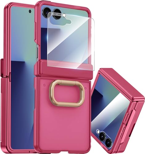 for  Galaxy Z Flip 7 Case with Rotatable Ring,Built-in Screen Protector Hinge Protection Case for  Galaxy Flip 7 Shockproof Rugged