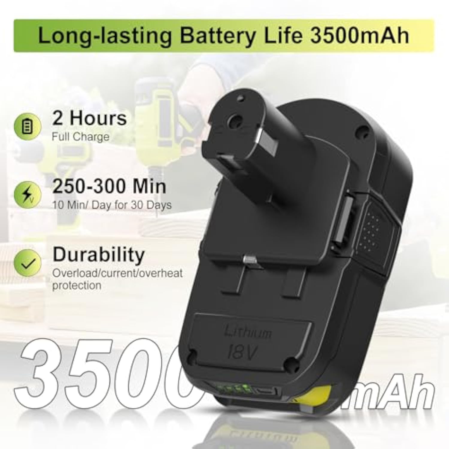 2Packs 3.5Ah Battery Replacement For Ryobi 18V Battery, P102 Lithium For Ryobi 18V Cordless Tools P108 P107 P105 P104 P103