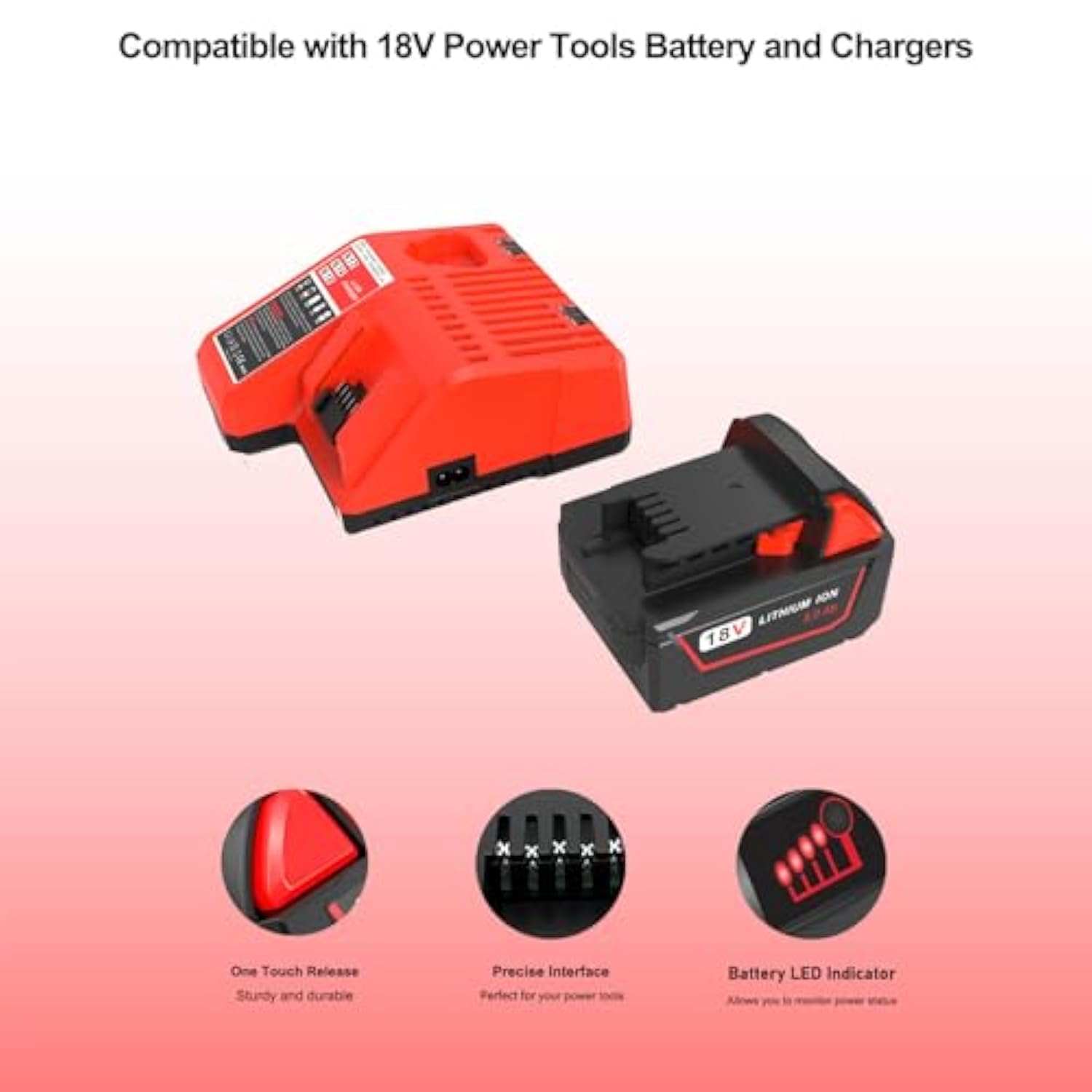 5.0Ah 18V Battery Replacement For Milwaukee M18 18V Battery And Charger Combo,Compatible With Milwaukee M18 Cordless Power Tool 48-11-1850 48-11-1860 And 48-59-1812 Charger