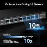 8 Port 10Gbps Sfp+ Switch, Support 1G/2.5G/10G Sfp Module, 160Gbps Bandwidth, Fanless Unmanaged Plug And Play Ethernet Switch