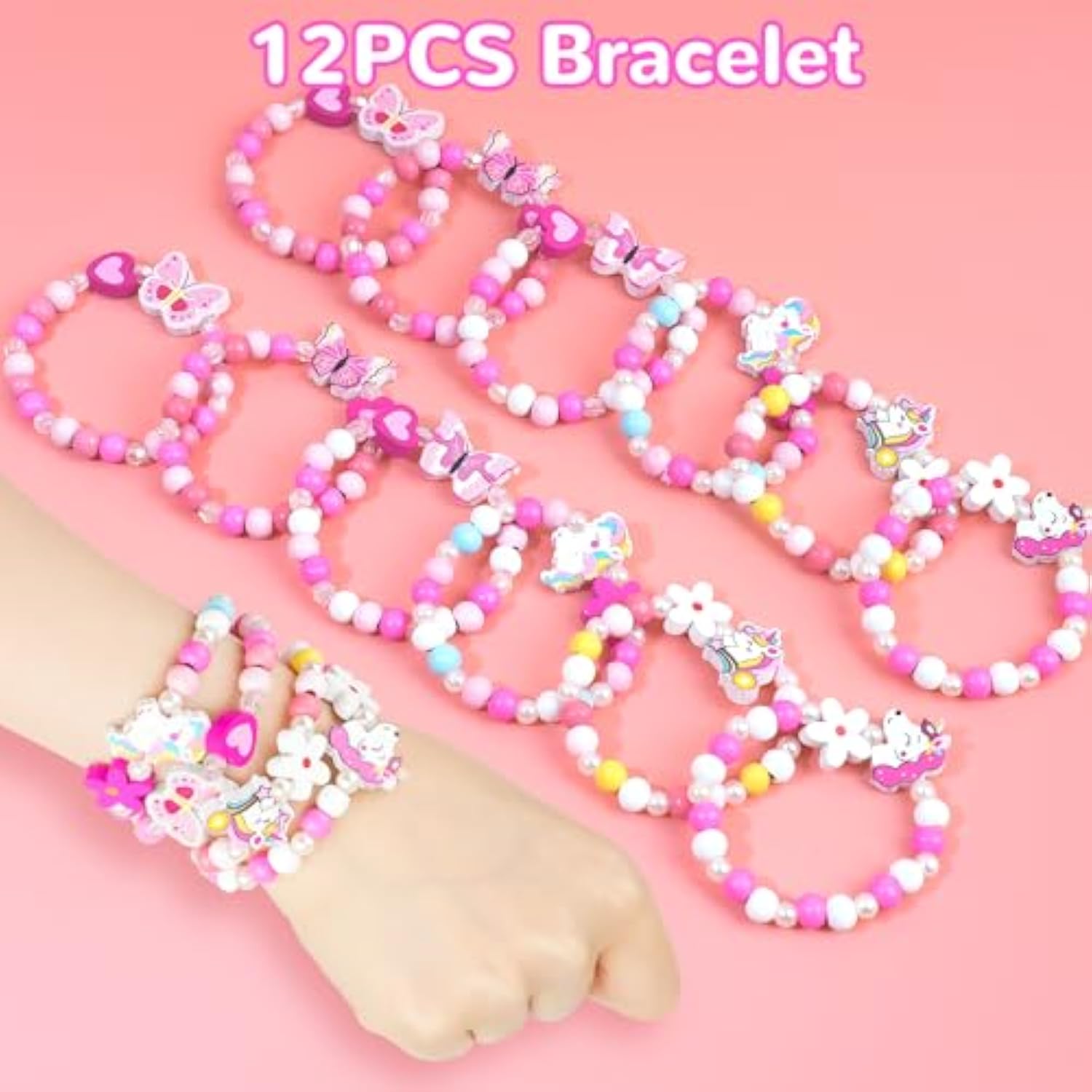 128-Pcs Hot Pink Party Favors Princess Birthday Bracelets Stickers Bubble Wands