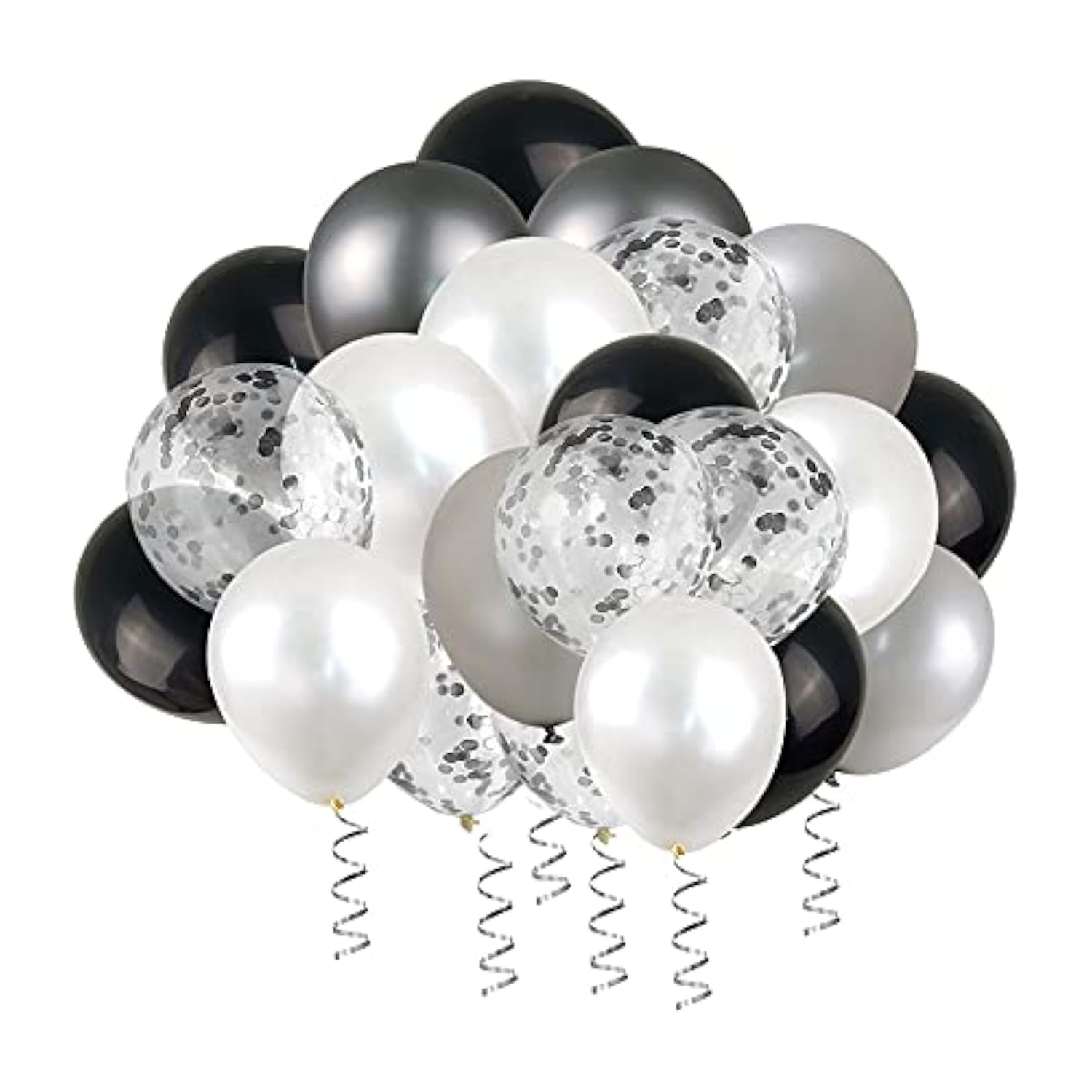 100pcs Silver Black White Chrome & Confetti Balloons 12" for Parties  Events