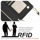 iPhone 14 Pro Max Crossbody Wallet Case RFID PU Leather Black 6.7in