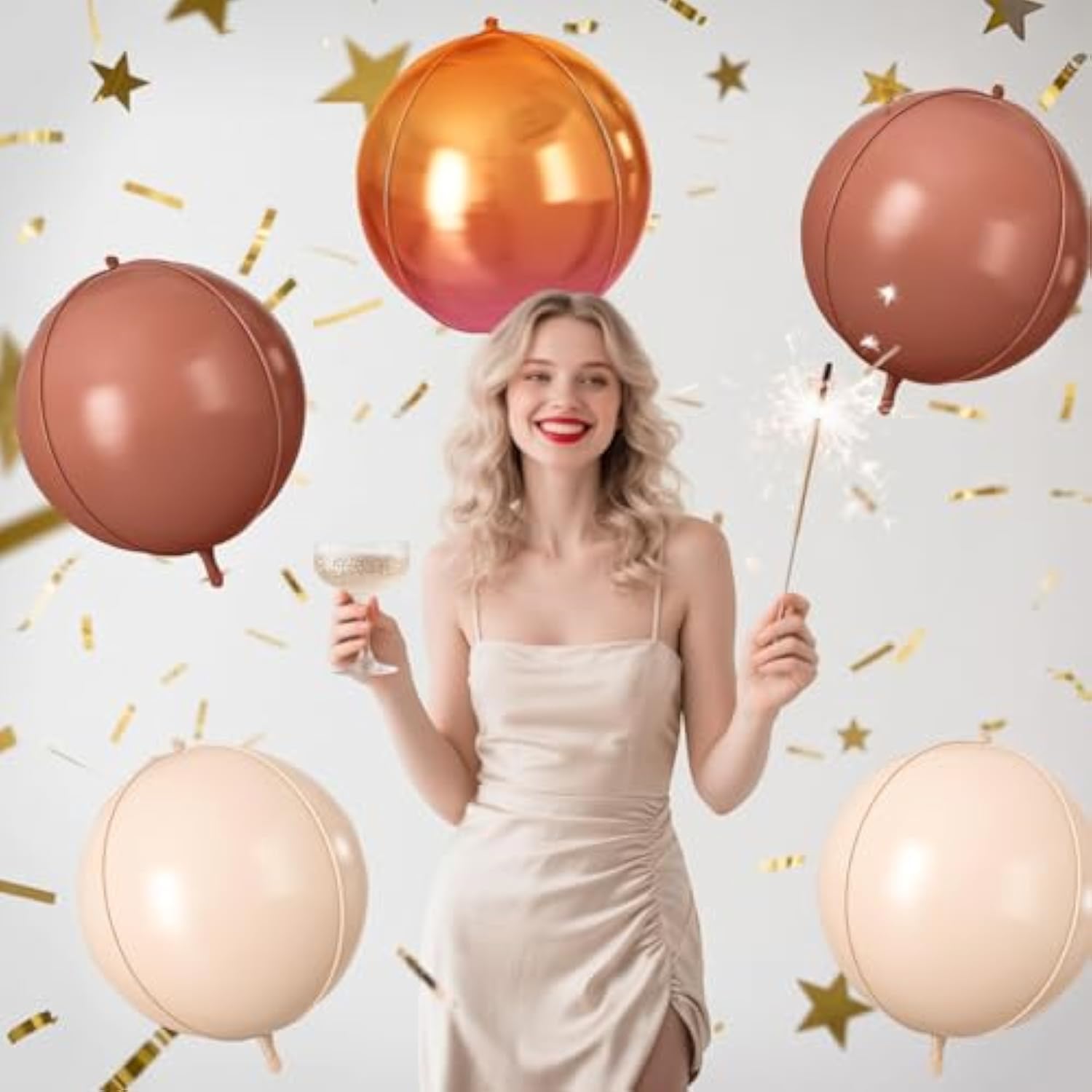 Retro Beige Orange Brown Foil Balloons 9Pcs 22 Inch Baby Shower Fall Decor