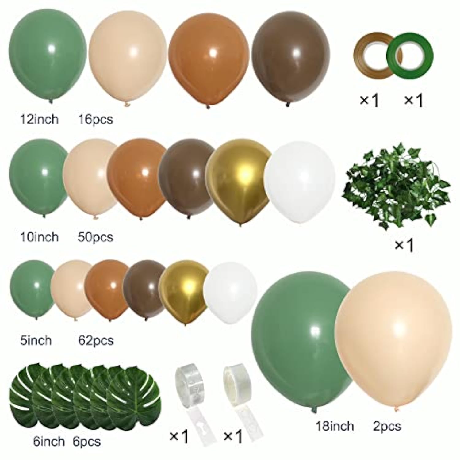 148PCS Sage Green & Brown Balloon Garland Kit – Jungle Safari, Woodland, Wild One Party Decor