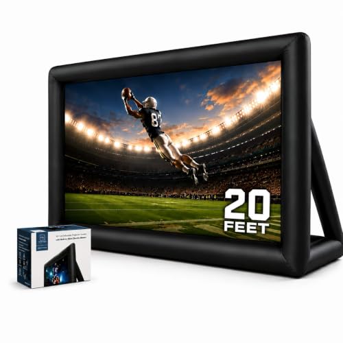 20 ft Outdoor Projector Screen - Supports Front and Rear Projection - Includes Inflation Fan, Tie-Downs and Storage Bag - Inflatable Projector Screen
