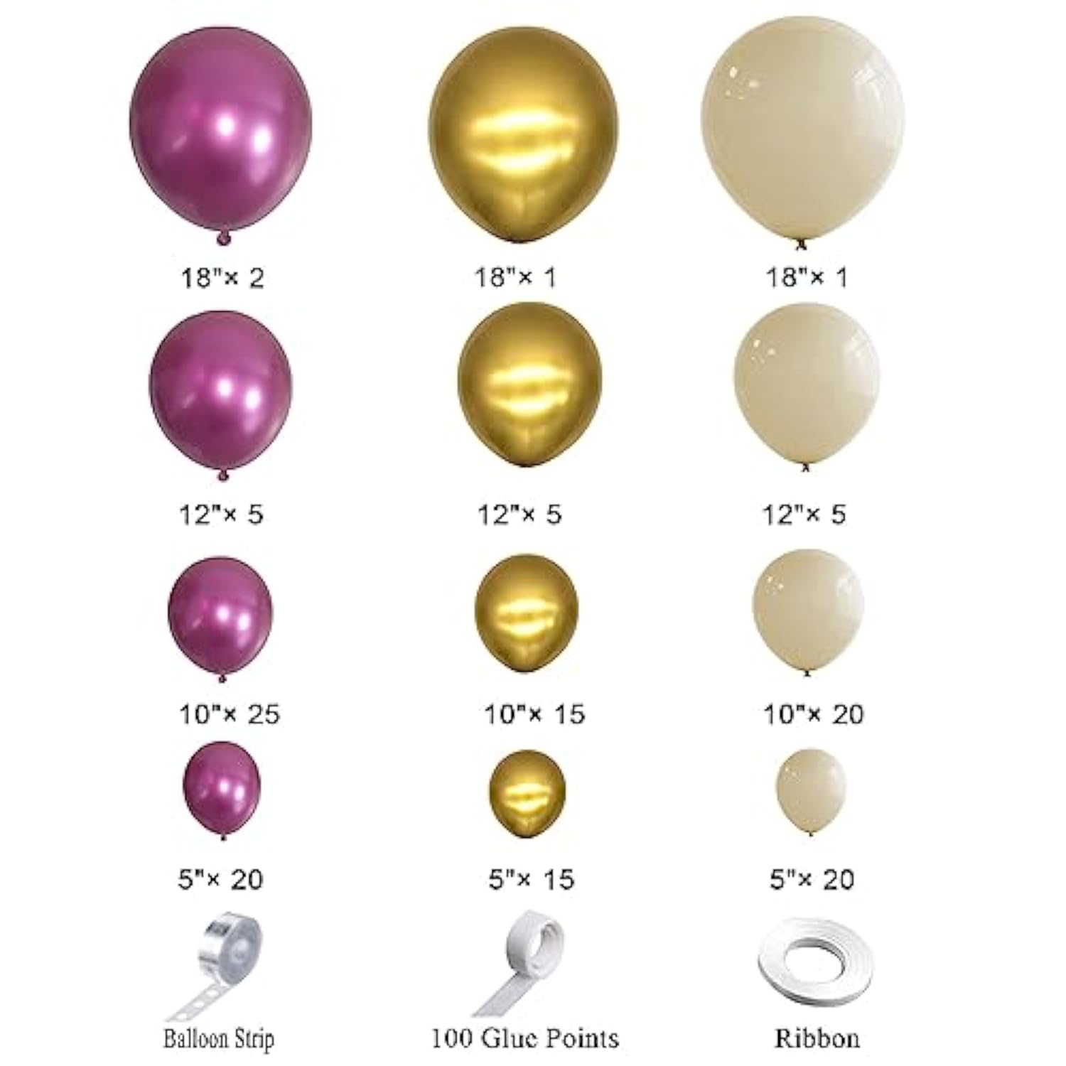 134pcs Magenta Pink Gold Balloon Garland Kit for Birthday, Baby Shower, Party