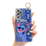 Cute Cartoon Glitter Case for Samsung Galaxy S24 with Wrist Strap Kickstand and Camera Lens Protector