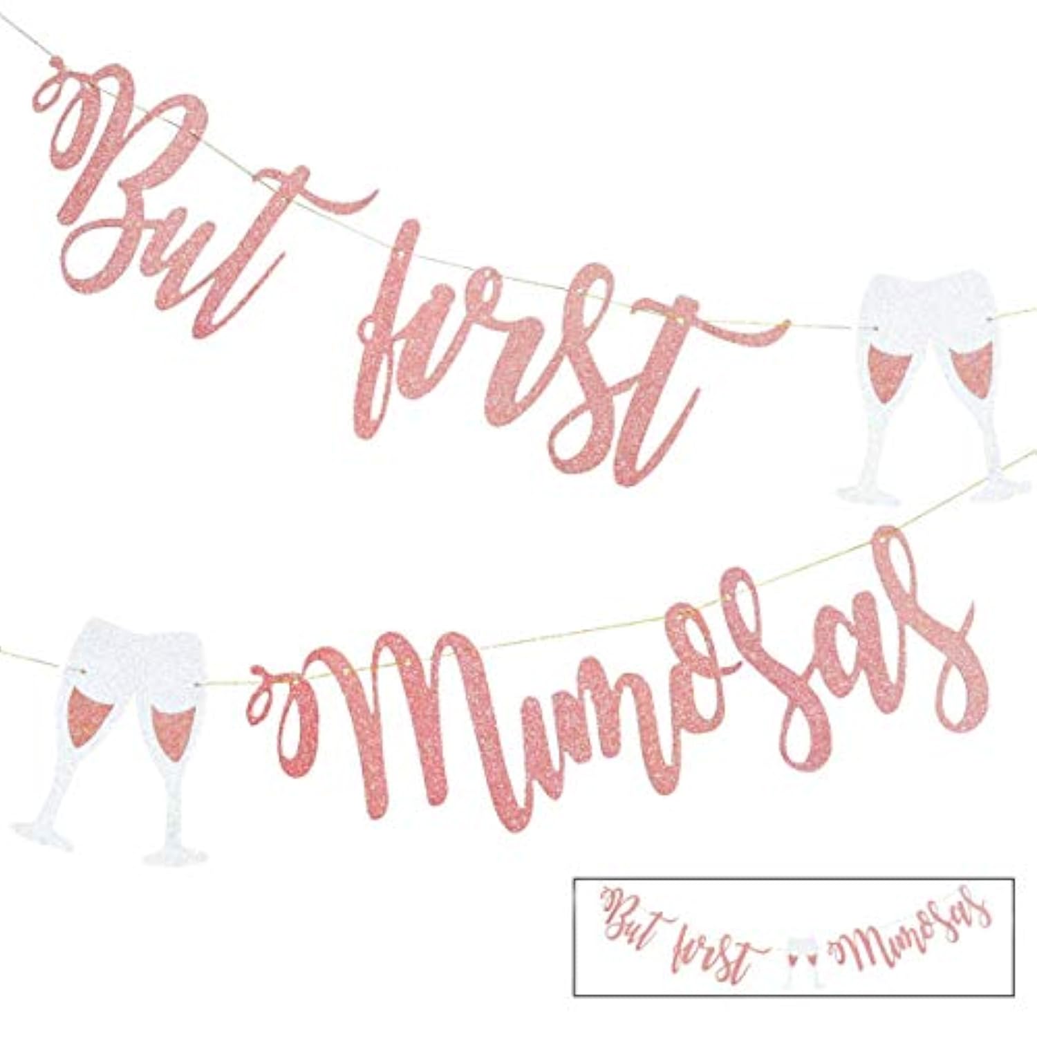 Rose Gold “But First, Mimosas” Banner – Mimosa Bar Sign for Bridal Shower, Baby Shower, Bachelorette, Wedding & Brunch Parties