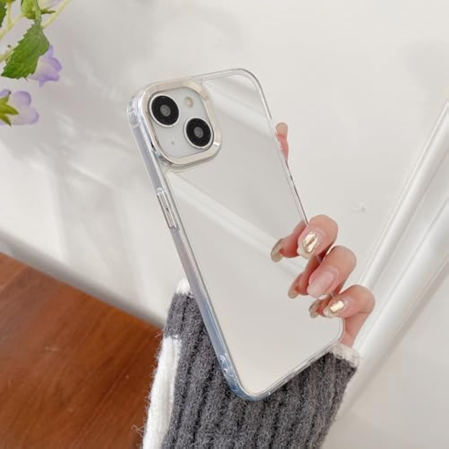 Designed For Iphone 13 Case Mirror Case [Four Corner Guard Shockproof] Hard Back Soft Bumper Protective Cover For Girls Woman Makeup Touch Up Back Camera Selfies 6.1 Inch (Mirror 13)