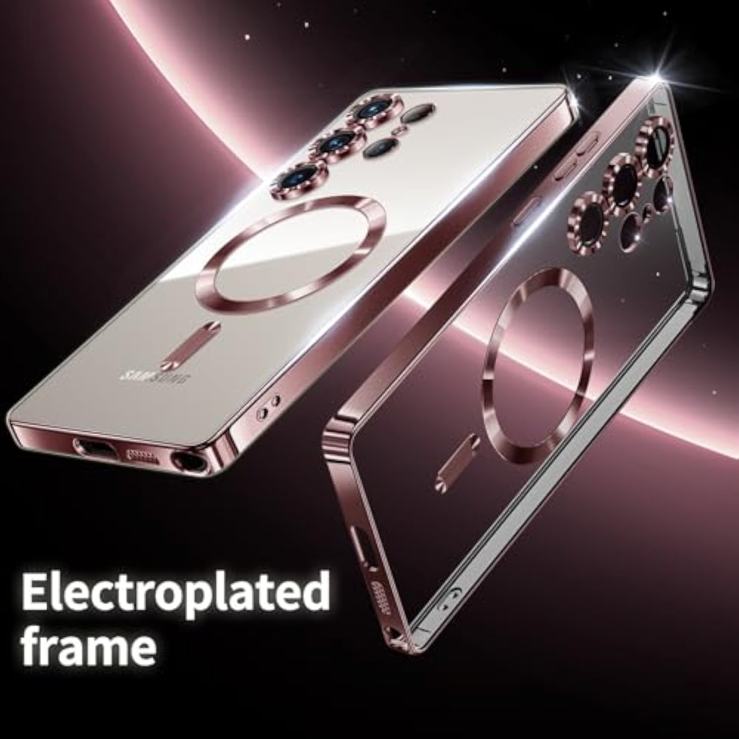 For Samsung Galaxy S22 Ultra Case.Soft Tpu Electroplated Frame Cover With Clear Back.Drop Tested Protective Full Body Case.Thin Light Slim (Rose Gold, S22 Ultra)